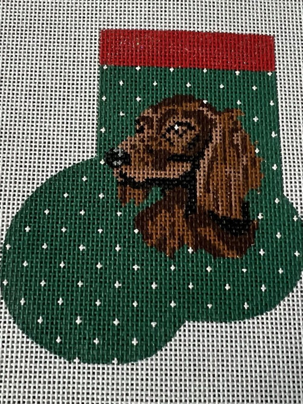 Dachshund Mini Stocking Needlepoint Ornament A Bradley Hand Painted 18 Ct